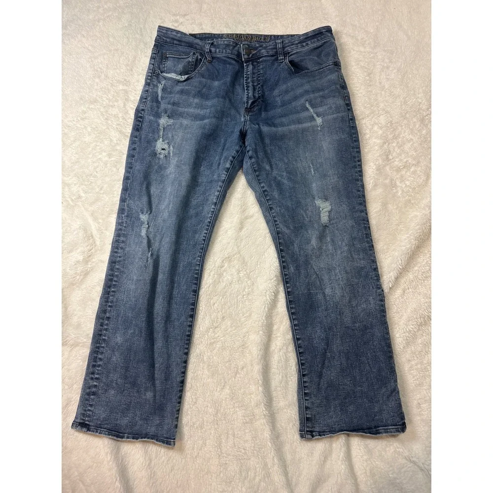 American Eagle Jeans‎ Mens 38x30 Blue Good Distressed Relaxed Straight Denim